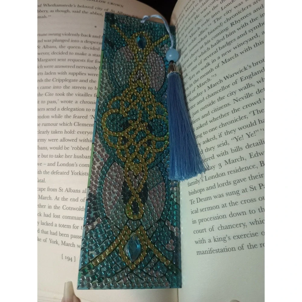 Handmade Diamond Painting Bookmark Blue Celtic Knot Tassel Acrylic 7.75